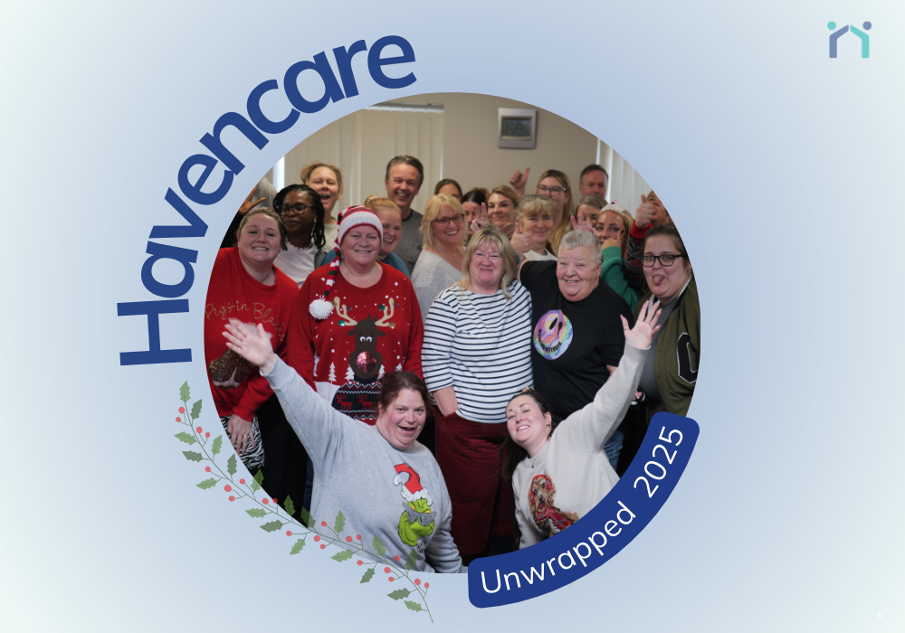 Group photo of Havencare practice leaders in Christmas jumper, with the title “Havencare Unwrapped 2025”.